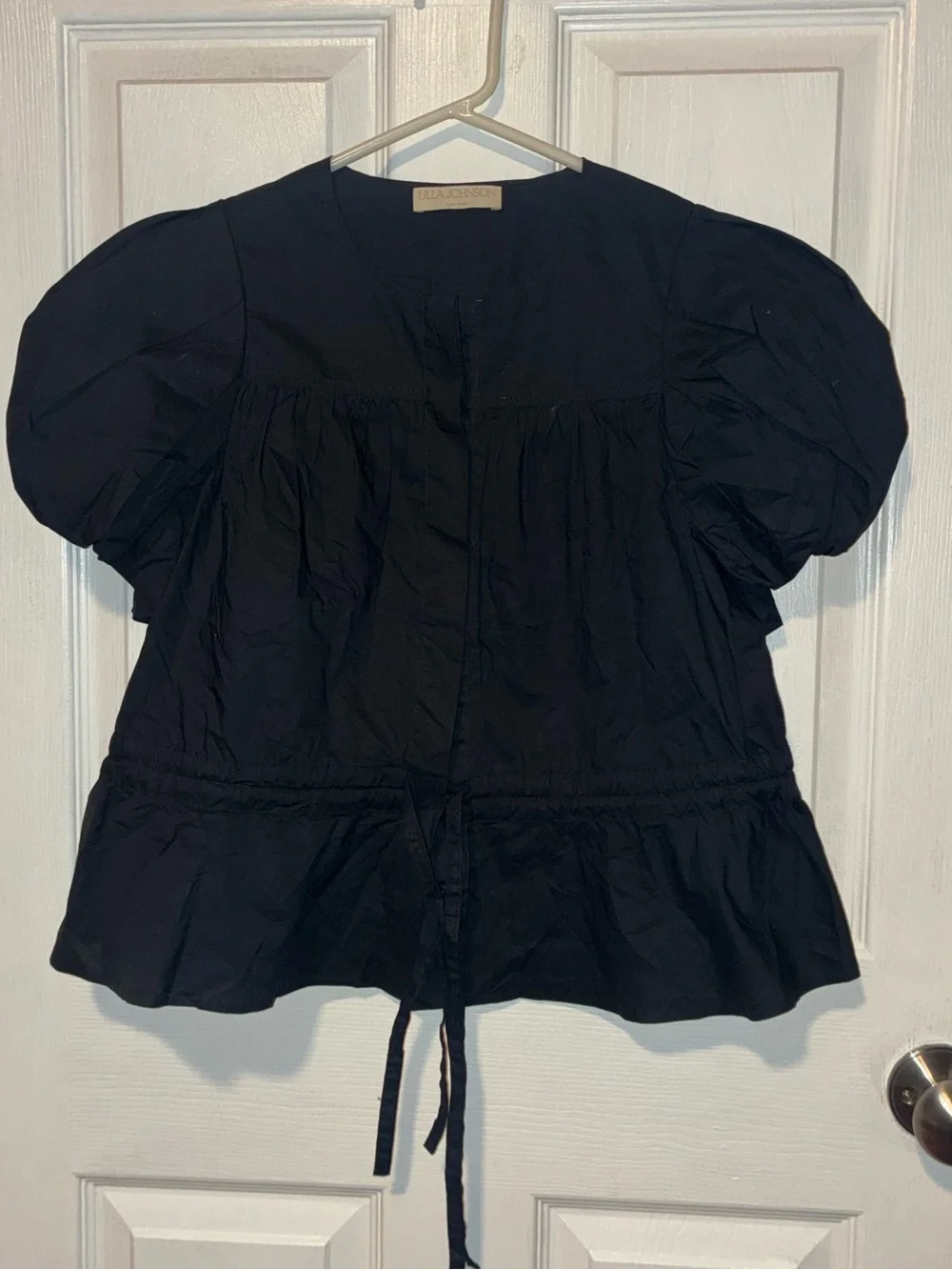 Ulla Johnson Mila cotton peplum top in noir sz 2